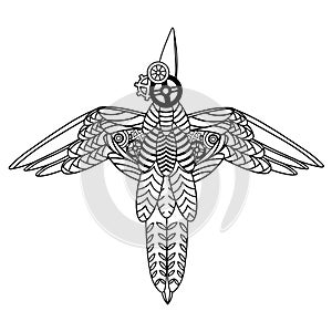 Flying Metal Bird draw in steampunk style.