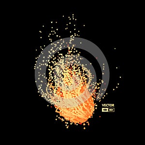 Flying meteor. Cosmic object. Array with dynamic emitted particles. Futuristic design.