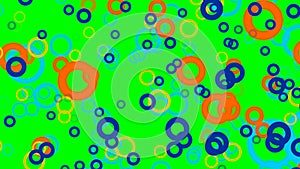 Flying multicolored circles, particles zooming on green screen