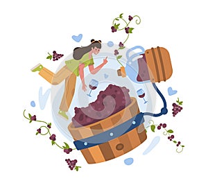 Flying near bottle with drink and looking at wine making process