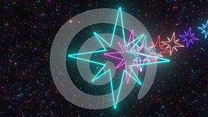 Flying Through Neon Glowing North Star Bright Colorful Shape Tunnel - 4K Seamless VJ Loop Motion Background Animation