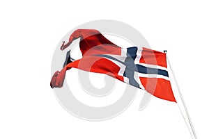 Flying Norway flag, isolated