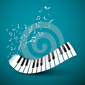 Flying Notes with Abstract Piano Keyboard.