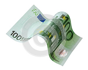 Flying one hundred Euro banknote isolated