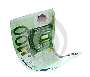 Flying one hundred Euro banknote isolated