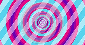 Flying through optical illusion of circles creating abstract tunnel. Pink, blue and purple spectrum. Modern colorful 4k