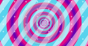 Flying through optical illusion of circles creating abstract tunnel. Pink, blue and purple spectrum. Modern colorful 4k