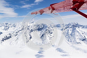 Flying over the Alaska Range on a small ski plane
