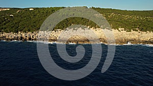 Flying over Alati beach, Kefalonia, during summer, Greek Ionian Islands