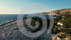 Flying over Alati beach, Kefalonia, during summer, Greek Ionian Islands