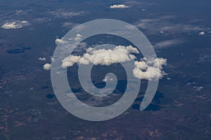 Flying over arid and dry land. State of Ceara, Brazil.