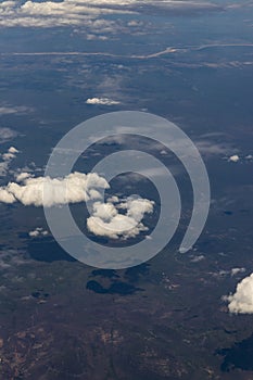 Flying over arid and dry land. State of Ceara, Brazil.