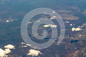 Flying over arid and dry land. State of Ceara, Brazil.