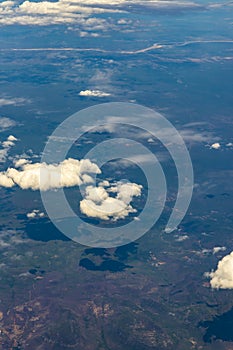 Flying over arid and dry land. State of Ceara, Brazil.