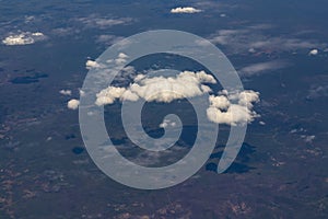 Flying over arid and dry land. State of Ceara, Brazil.