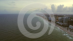 Flying over Atlantic Ocean by coastline Fort Lauderdale Beach Florida USA