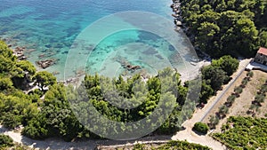 Flying over a beautiful beach with crystal clear water