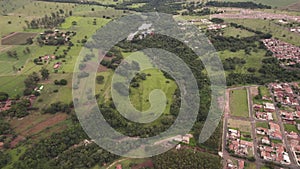 Flying over the city of Brotas, in the interior of the state of São Paulo, Brazil. city with rivers and farms