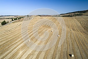 Flying over the countryside of the beautiful val d`Orcia siena Tuscany