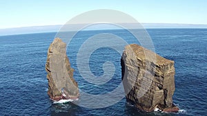 Flying over the High Cliffs and Ocean Waves