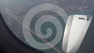 Flying over Istanbul city in Turkey