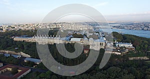 Flying over Istanbul the district of the old city