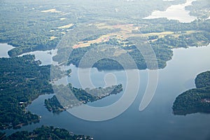 Flying over lake norman north carolina in morning photo