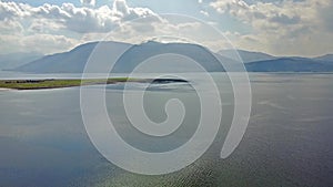 Flying over Loch Linnhe at Sallachan Point with the view towards Onich and Glencoe