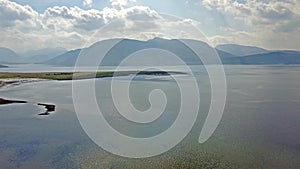 Flying over Loch Linnhe at Sallachan Point with the view towards Onich and Glencoe