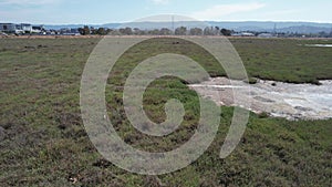 Flying over marshes in Blair Island California