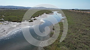 Flying over marshes in Blair Island California