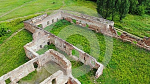 Flying over old ancient ruins cactle building, top view drone from above, archeology history heritage