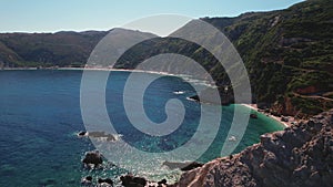 Flying over Paralia Petani Beach, Kefalonia, during summer, Greek Ionian Islands