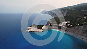 Flying over porto Katsiki beach, Lefkada, during the summer, Greek Ionian Islands