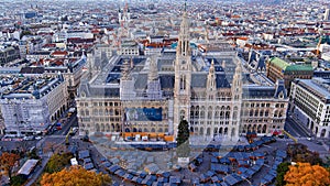 Flying over Rathaus Park ft Vienna City Hall Austria