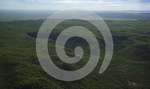 Flying over river POV from light aircraft window Kakadu National Park