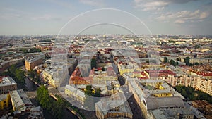 Flying over the roofs of Saint-Petersburg