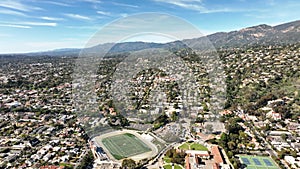 Flying over Santa Barbara. Cinematic urban aerial view of Santa Barbara. Filmed by drone.