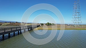 Flying over slough at Palo Alto Baylands