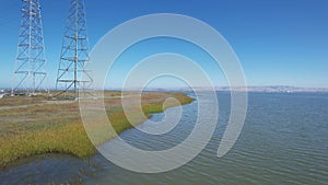 Flying over slough at Palo Alto Baylands