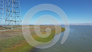 Flying over slough at Palo Alto Baylands