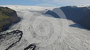 Flying over Solheimajokull glacier (part of Myrdalsjokull ice cap) in Iceland