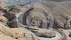 Flying over a Street near DadÃ¨s Gorges in Morocco with Drone from above (Aerial)