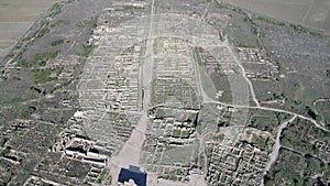 Flying over Volubilis and a Berber and Roman city in Morocco with Drone from above (Aerial)