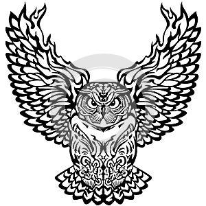 Flying owl black and white