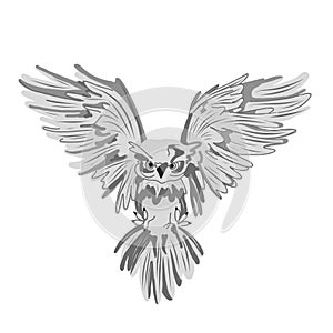 Flying owl. magic. white owl. Postal bird vector illustration