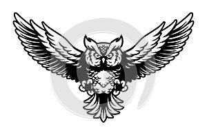 Flying Owl with Open Wings and Claws Logo Mascot in Sport Style photo