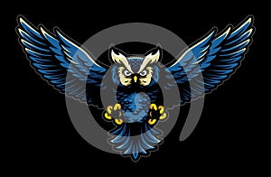 Flying Owl with Open Wings and Claws Logo Mascot in Sport Style