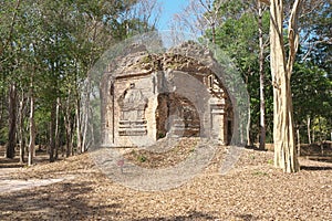 Flying palace relief on the wall of Sambor Prei Kuk or Prasat Yeah Puon S10 in Kampong Th