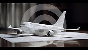 Flying paper airplane showcases transportation industry success generated by AI